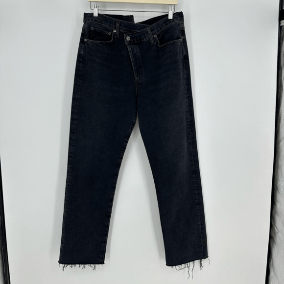 AGOLDE Criss Cross Straight in Shambles Frayed Raw Hem High Rise Jeans Size 31 - Picture 5 of 14